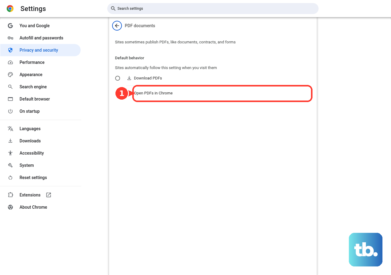 In Chrome PDF document settings, select Open PDFs in Chrome.