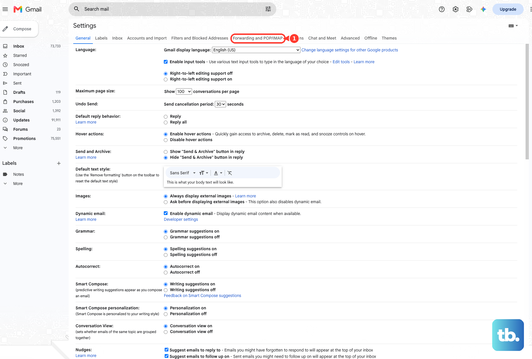In Gmail Settings, open Forwarding and POP/IMAP.
