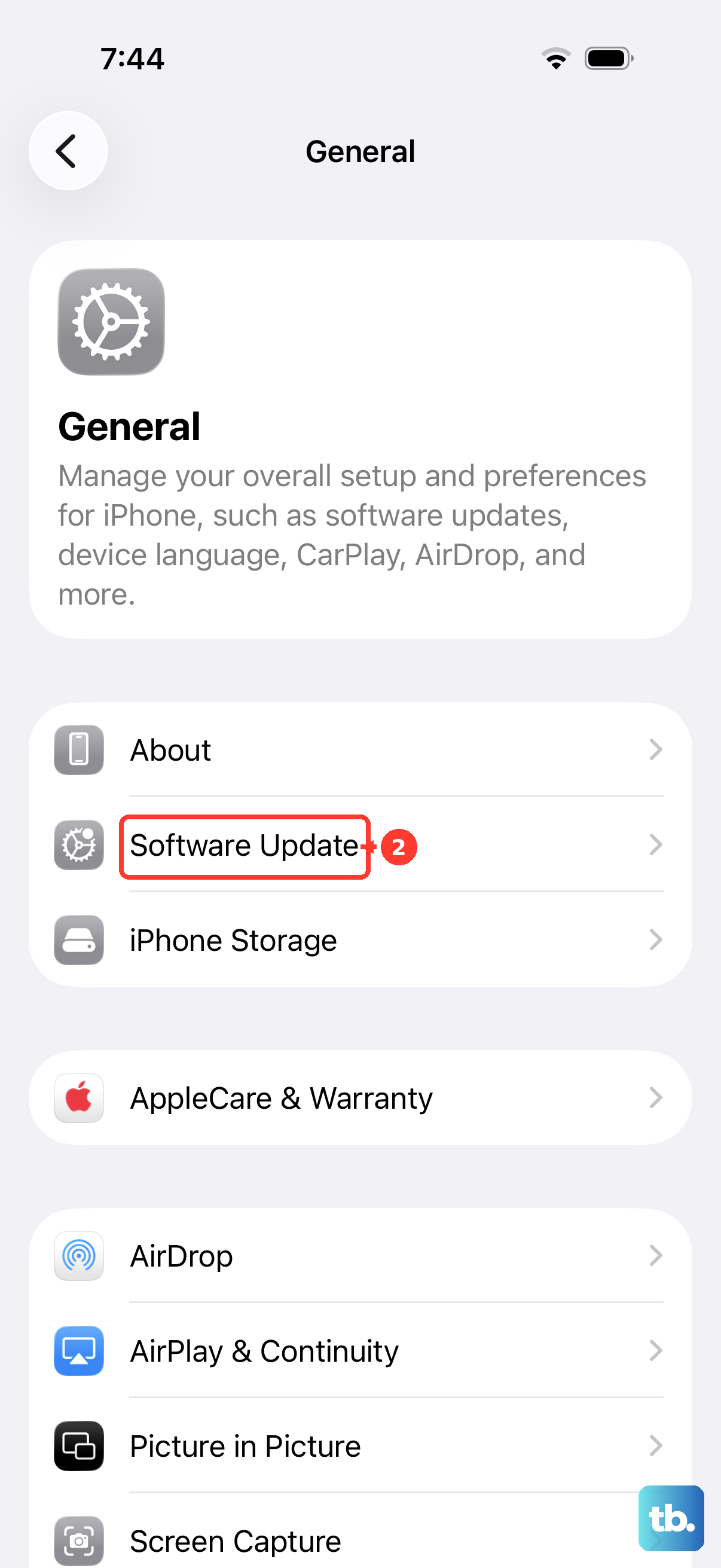 Open Settings > General and tap Software Update.
