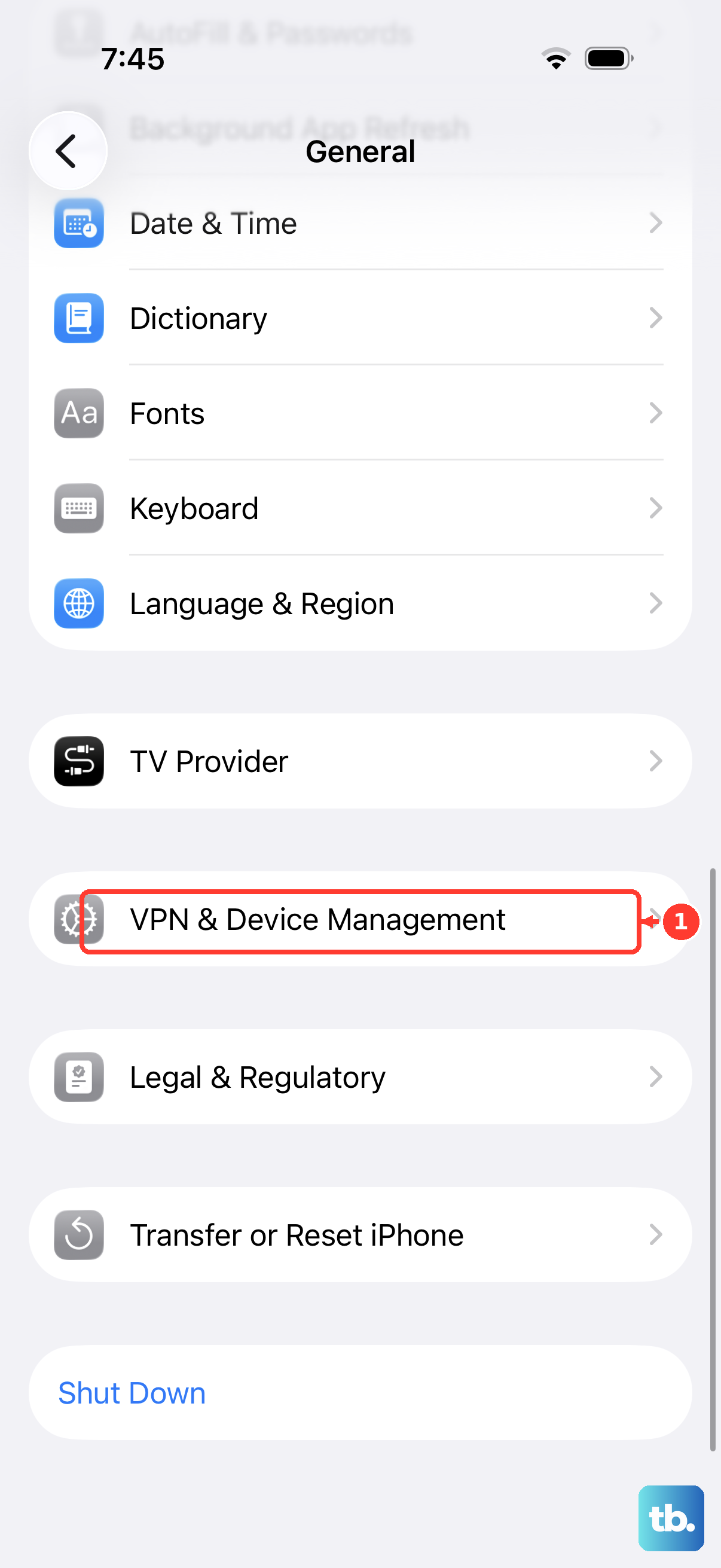 Open Settings > General and tap VPN & Device Management.