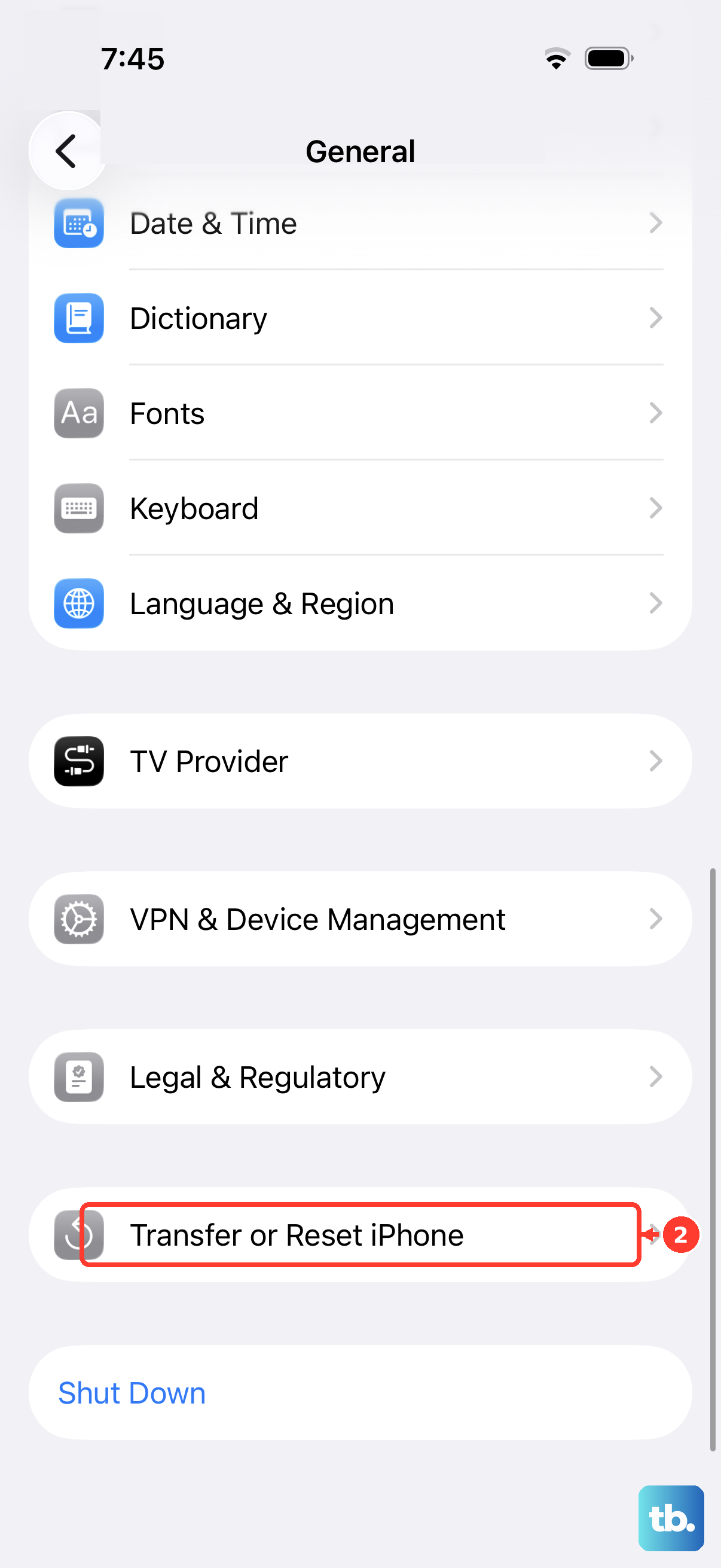 Open Settings > General and tap Transfer or Reset iPhone.
