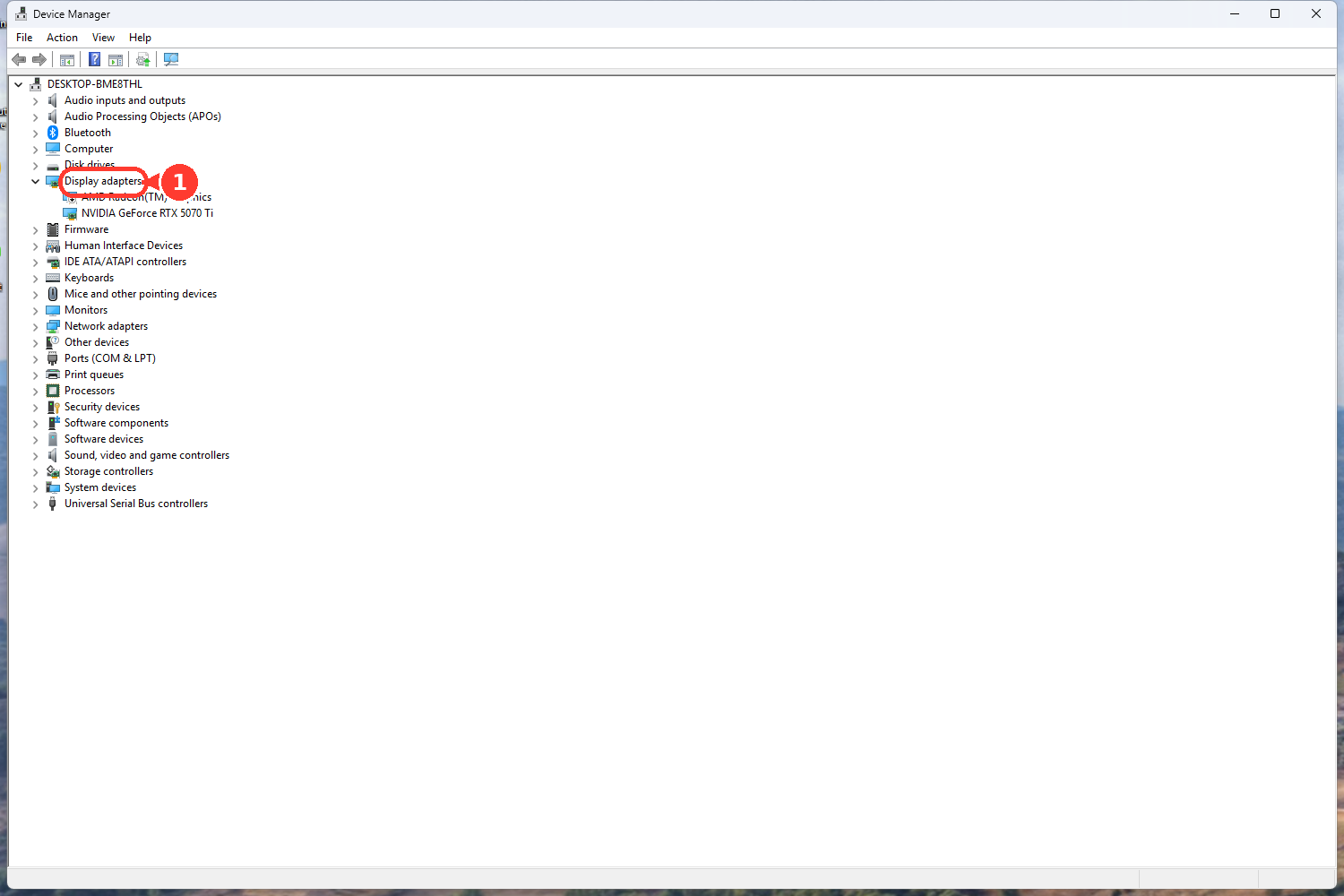 In Device Manager, expand Display adapters before updating the graphics driver.