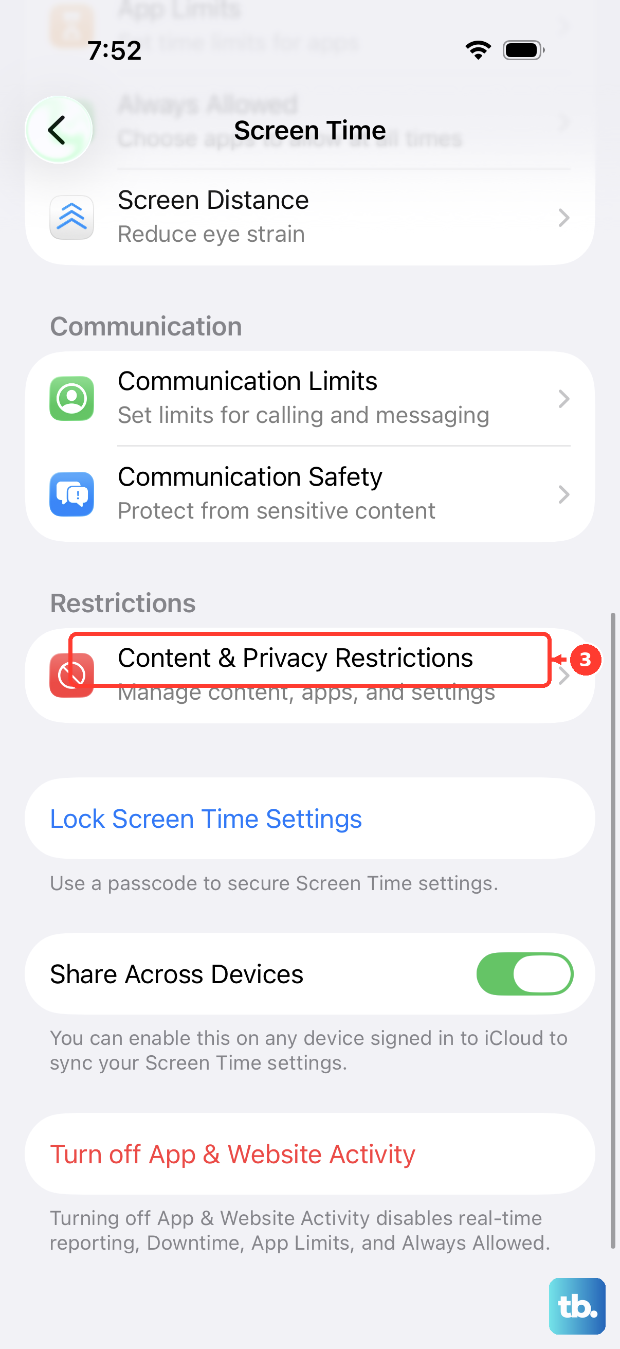 In Screen Time, open Content & Privacy Restrictions.