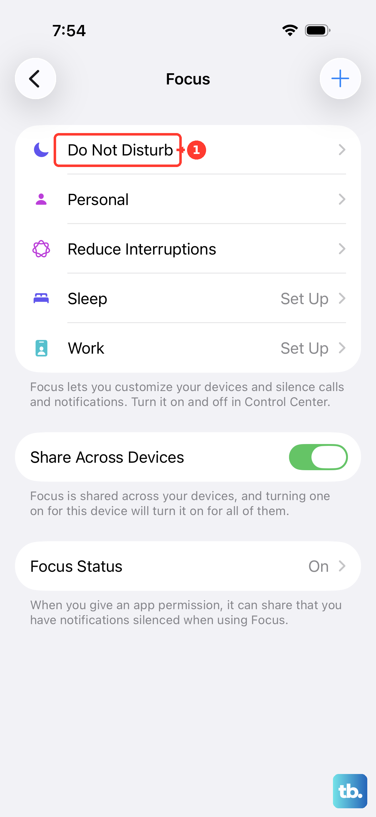 Do Not Disturb is the first Focus in the list.