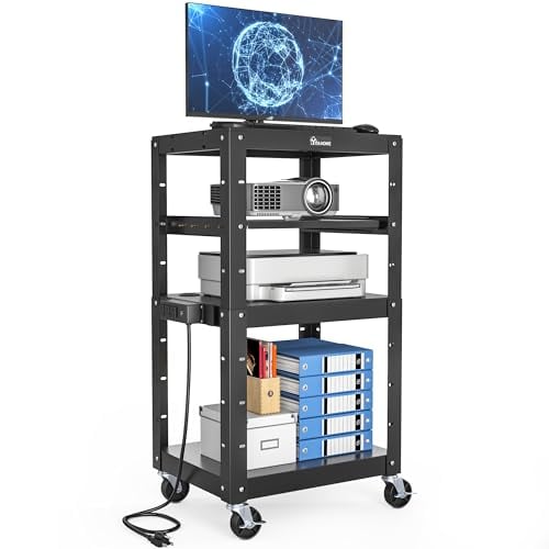 YITAHOME AV Cart on Wheels 3-Shelf Metal Presentation Utility