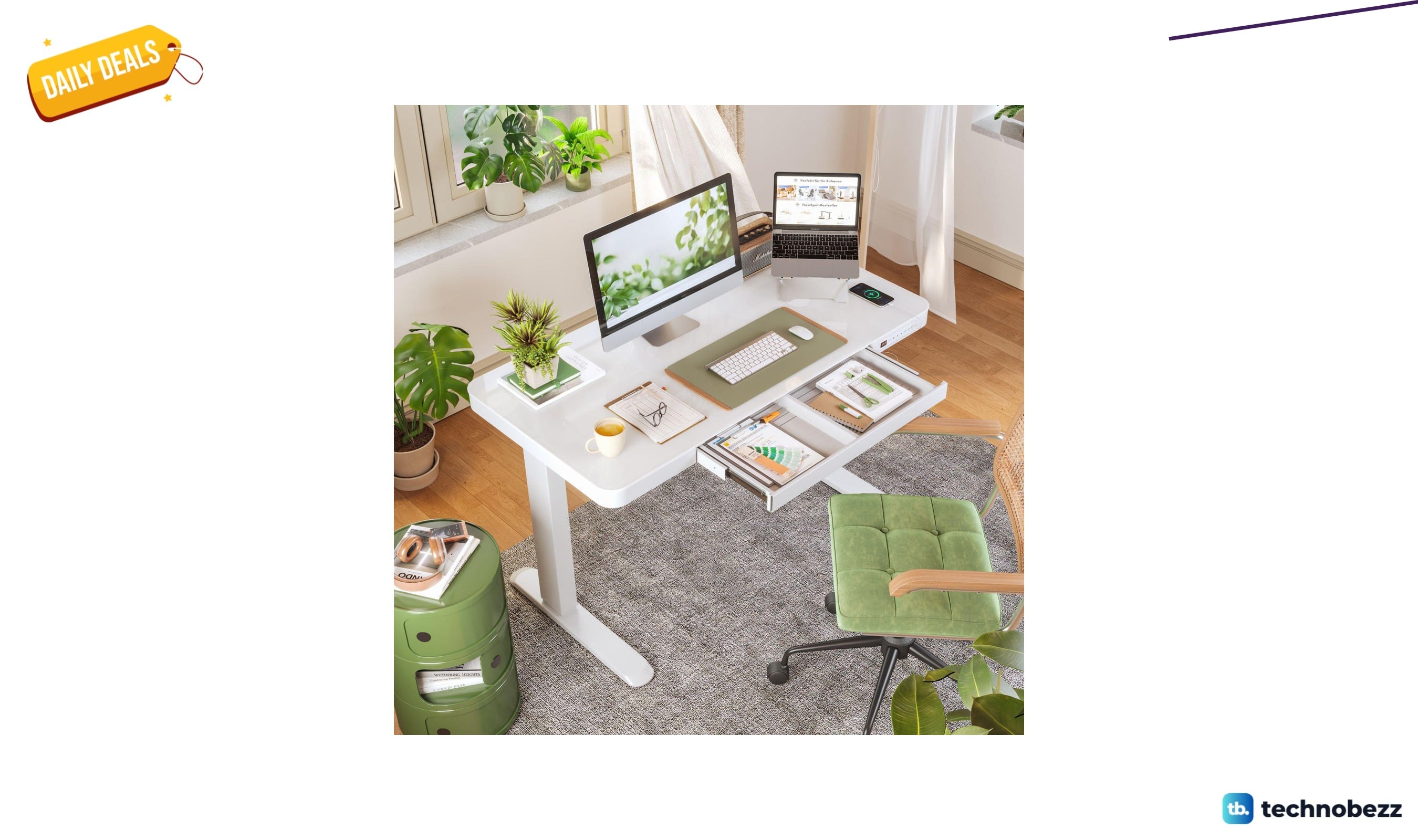 Inbox Zero 48-inch glass standing desk with USB ports for $389.99 at Wayfair