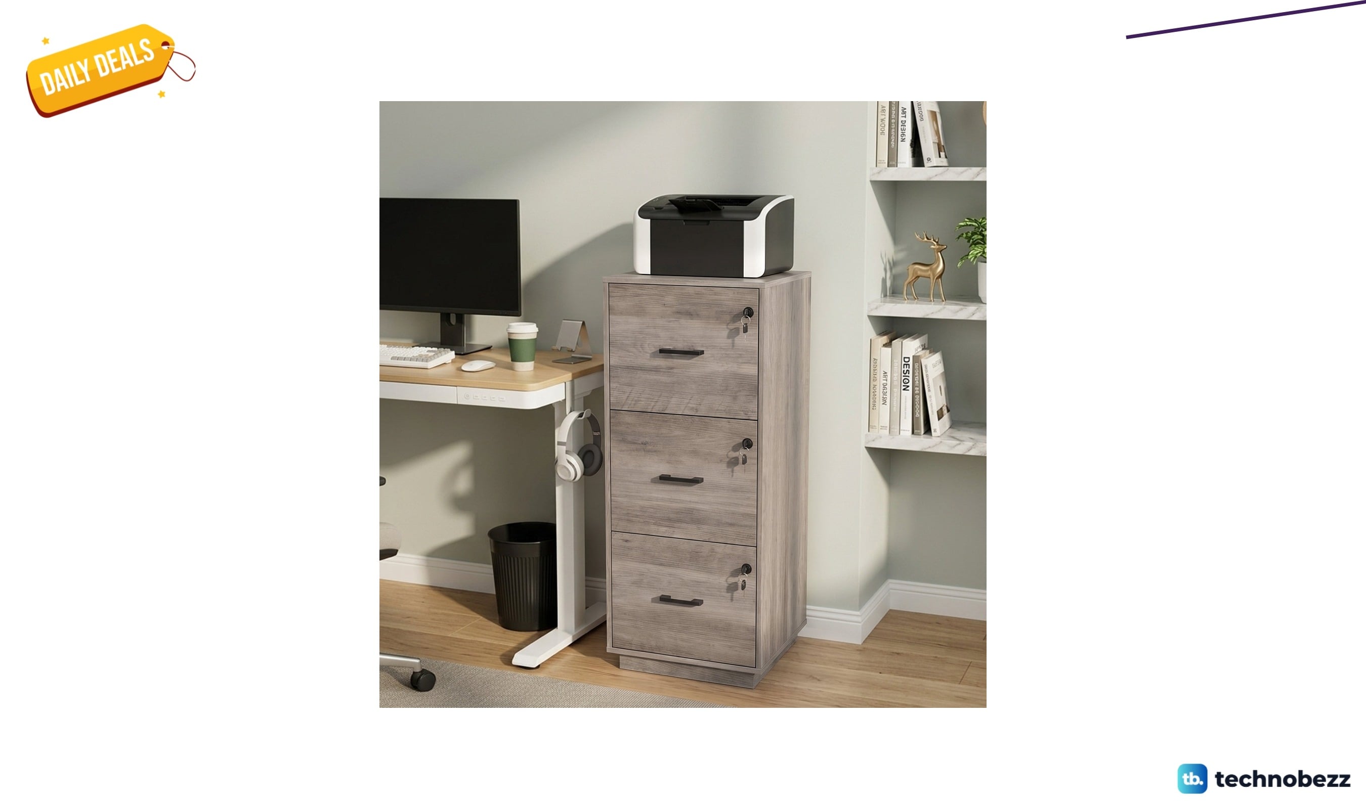 Inbox Zero three-drawer wooden file cabinet with lock for $78.99 at Wayfair