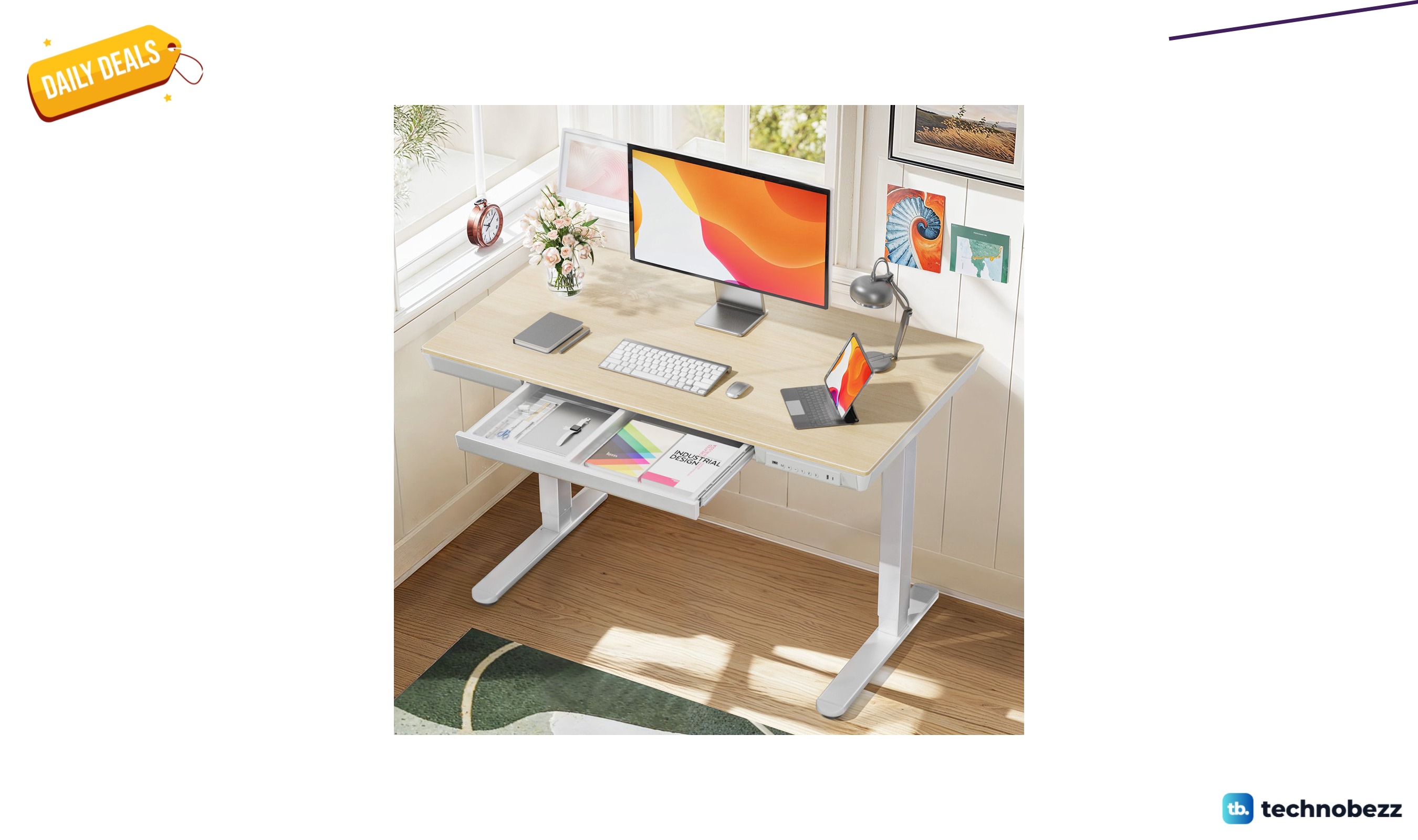 Inbox Zero Flavio height-adjustable standing desk with drawer and USB ports for $199.99 at Wayfair
