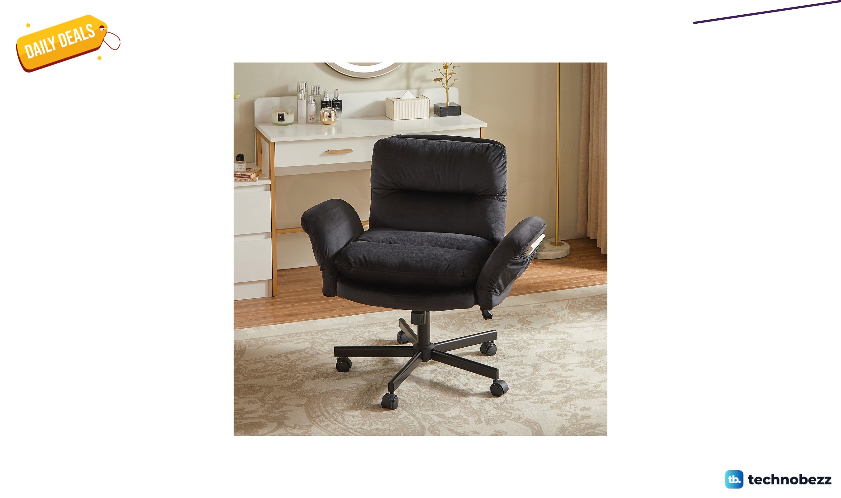 Steelside velour cross-legged office chair with flip-up armrests for $121.99 at Wayfair