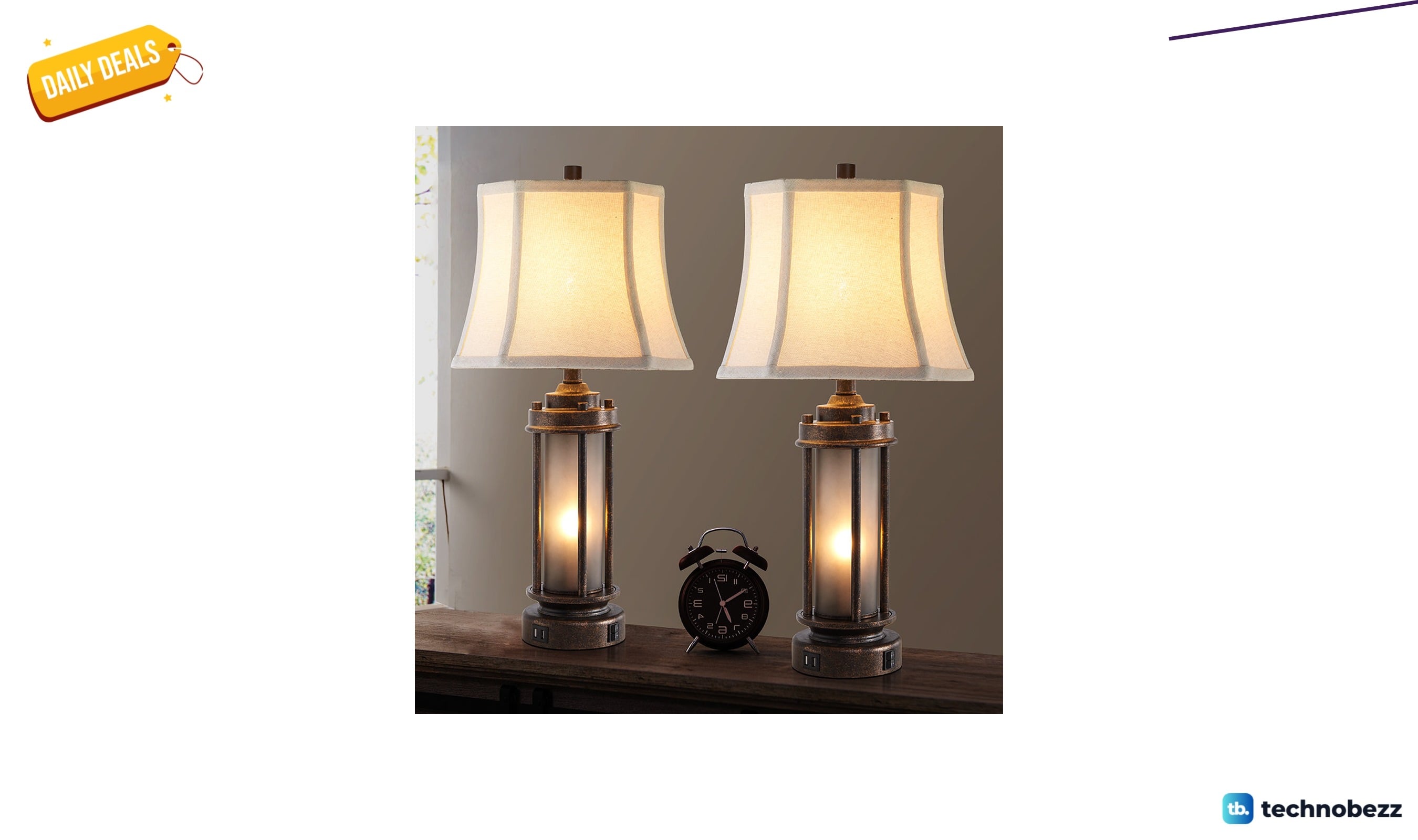 Lark Manor Louann 25-inch table lamp set with night light and USB ports for $116.99 at Wayfair