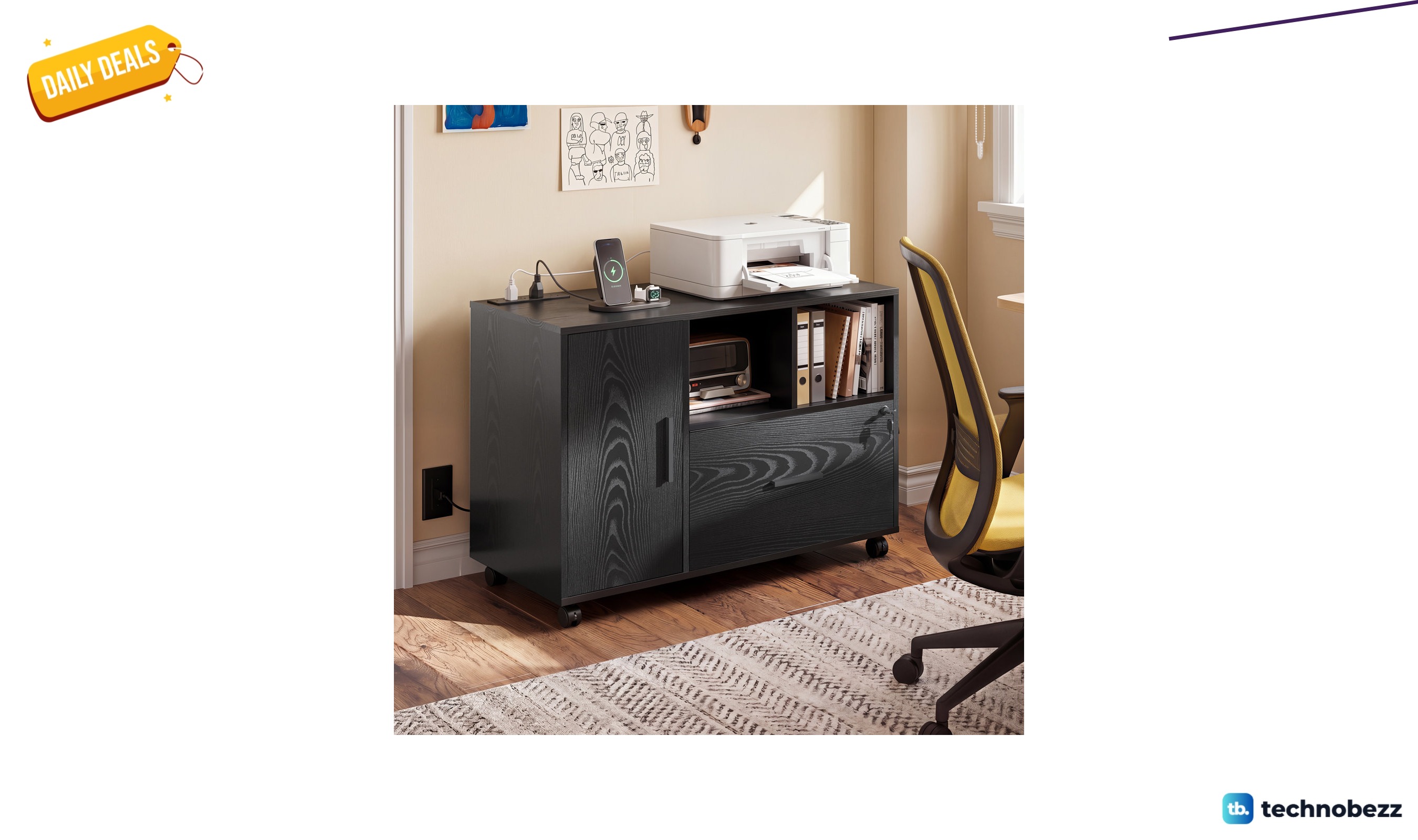 17 Stories Cambrie rolling file cabinet with charging station for $101.99 at Wayfair