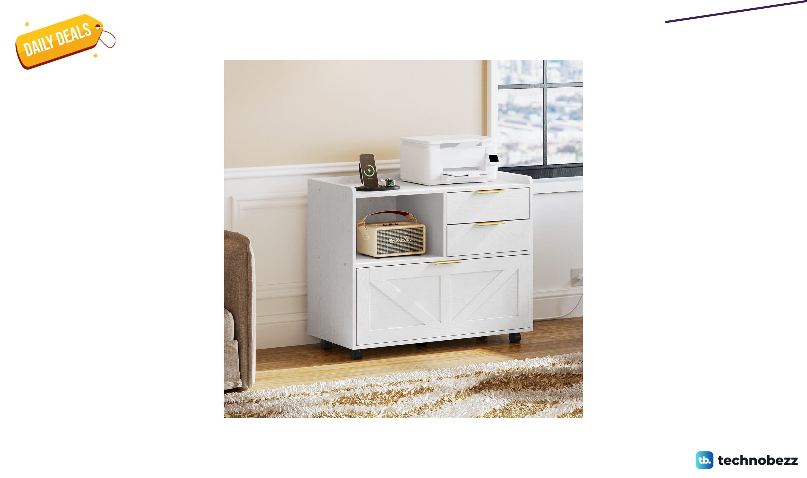 Gracie Oaks 31.5-inch mobile file cabinet with charging station for $119.99 at Wayfair