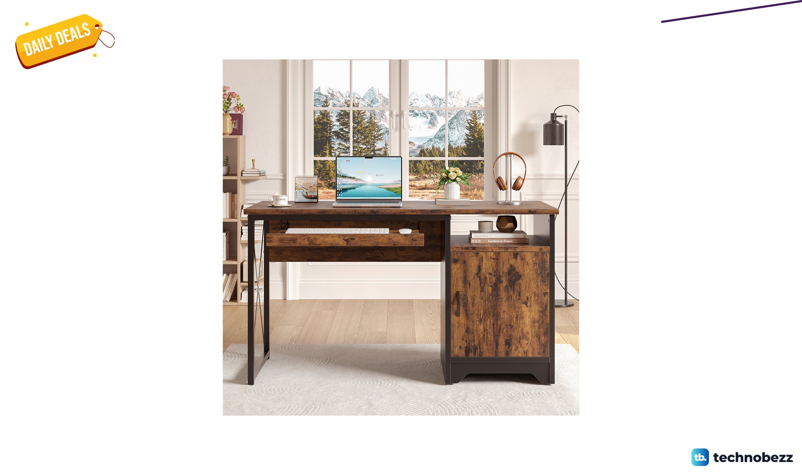 Steelside 47-inch reversible computer desk with cabinet and keyboard tray for $99.99 at Wayfair