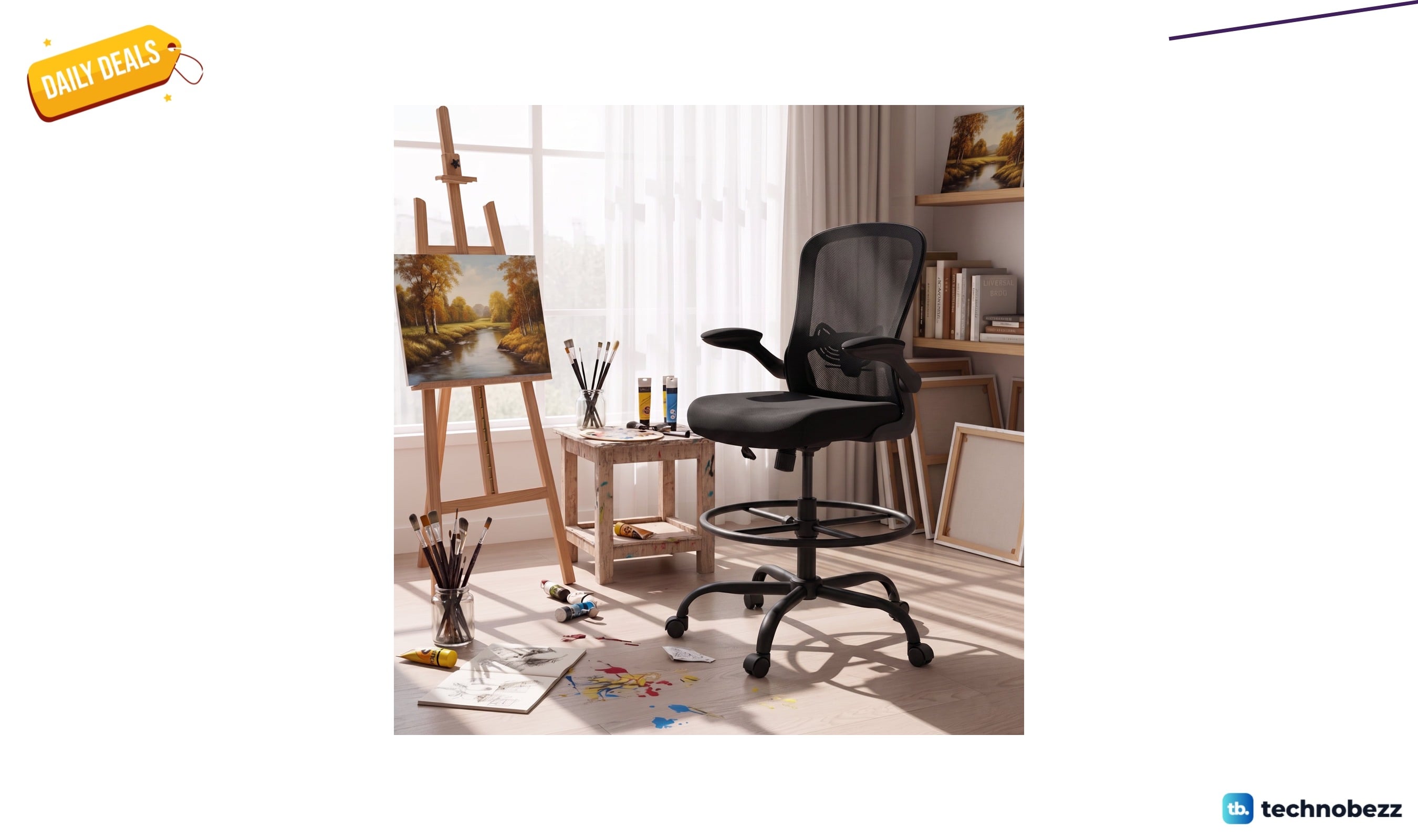 Inbox Zero ergonomic drafting chair with flip-up armrests and footrest ring for $105.99 at Wayfair