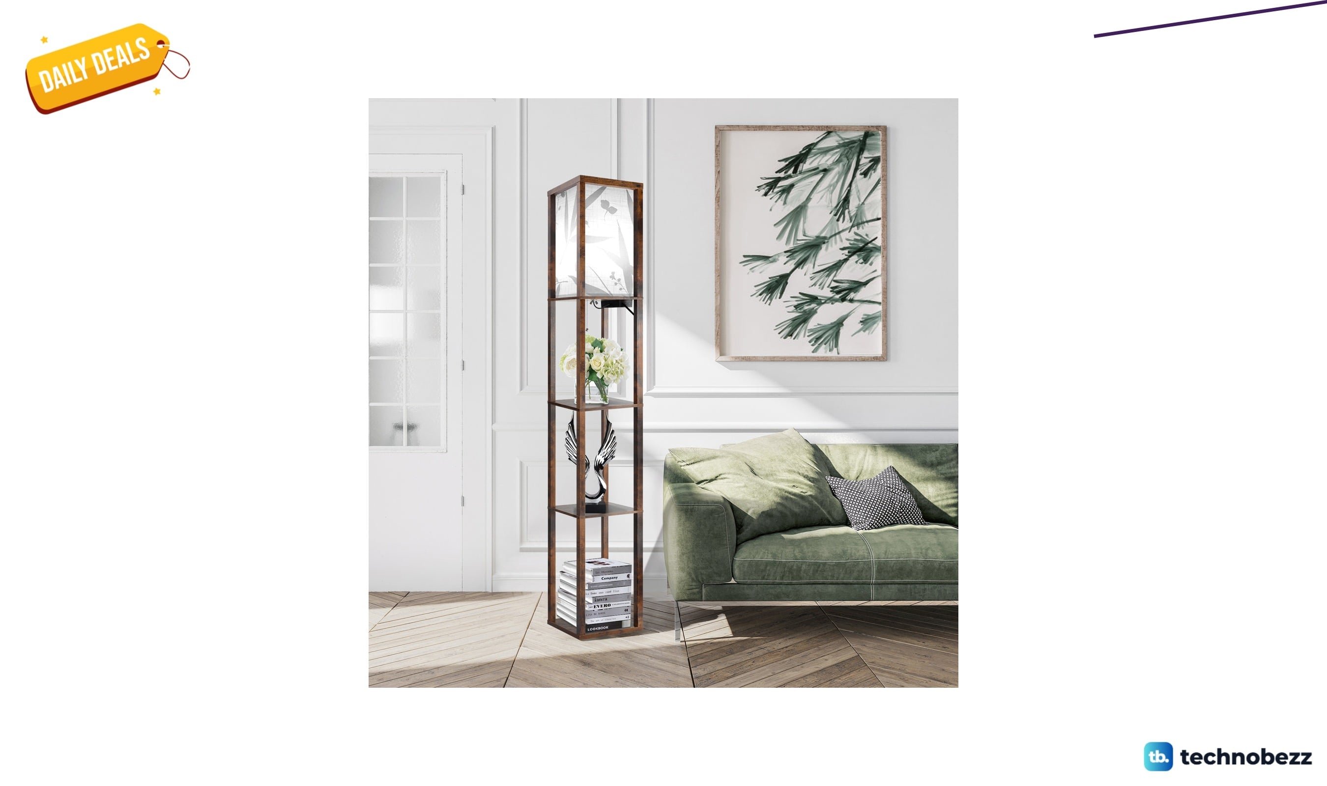 Latitude Run Jarold dimmable column floor lamp with shelves, remote and USB for $55.99 at Wayfair