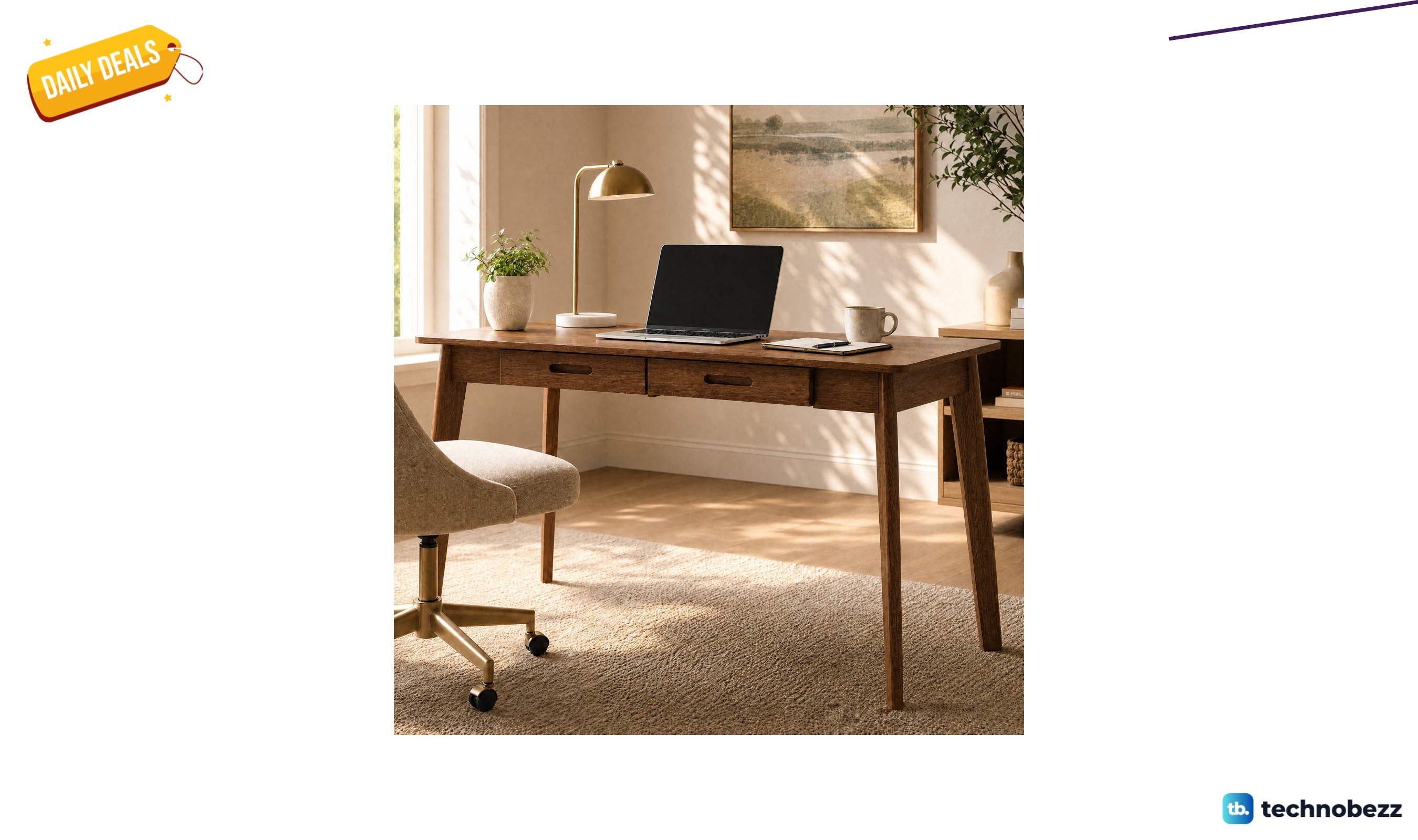 George Oliver Caidence two-drawer writing desk with solid wood legs for $115.99 at Wayfair