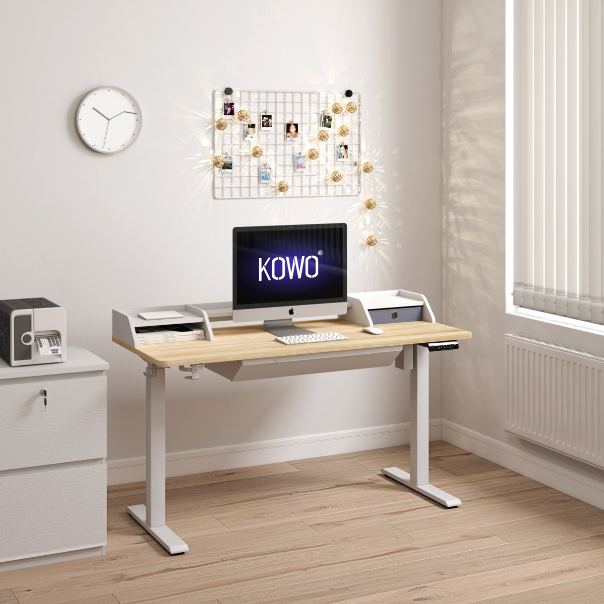 Inbox Zero Larreon electric standing desk 48", Natural/White