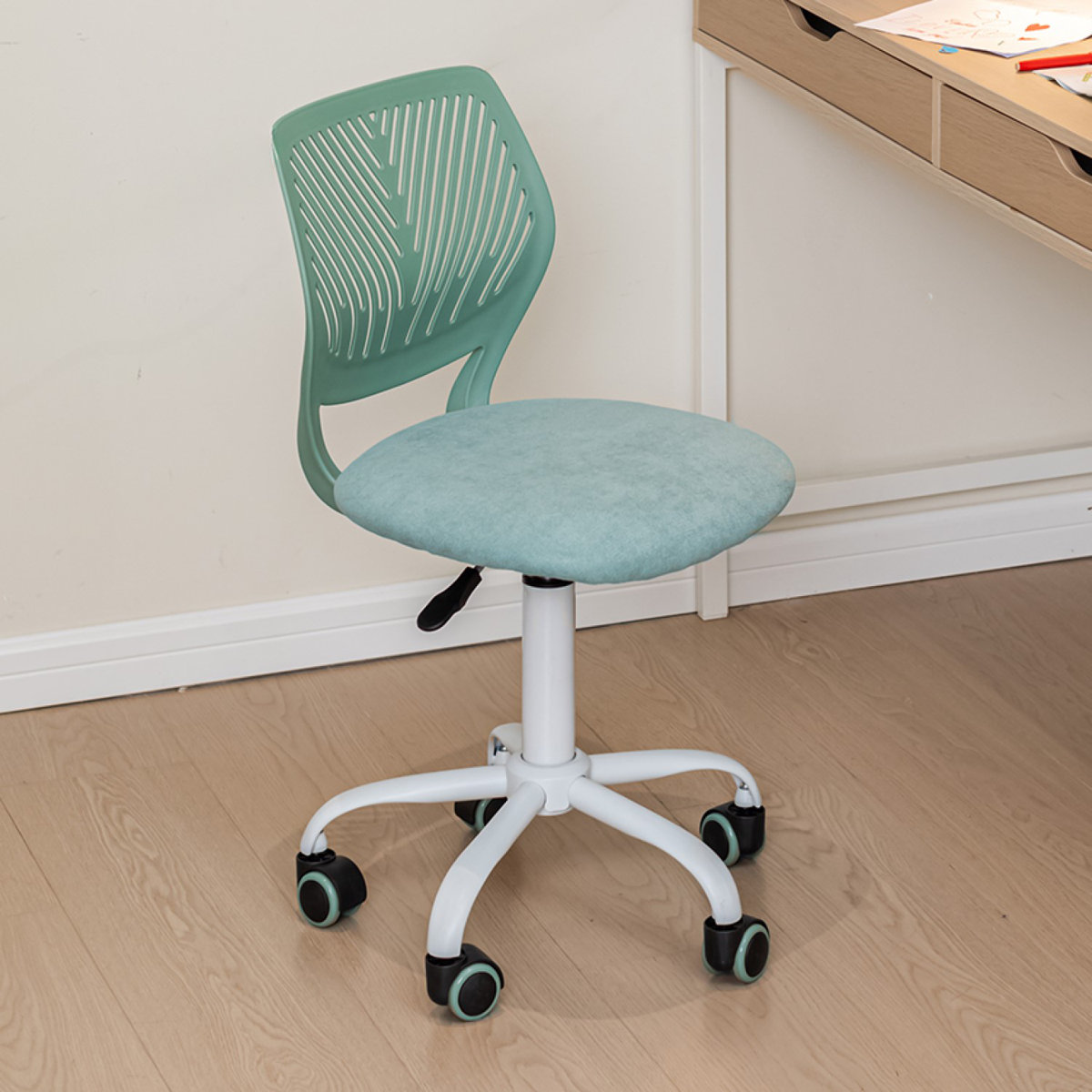 Ebern Designs armless mesh desk chair Morandi Aqua