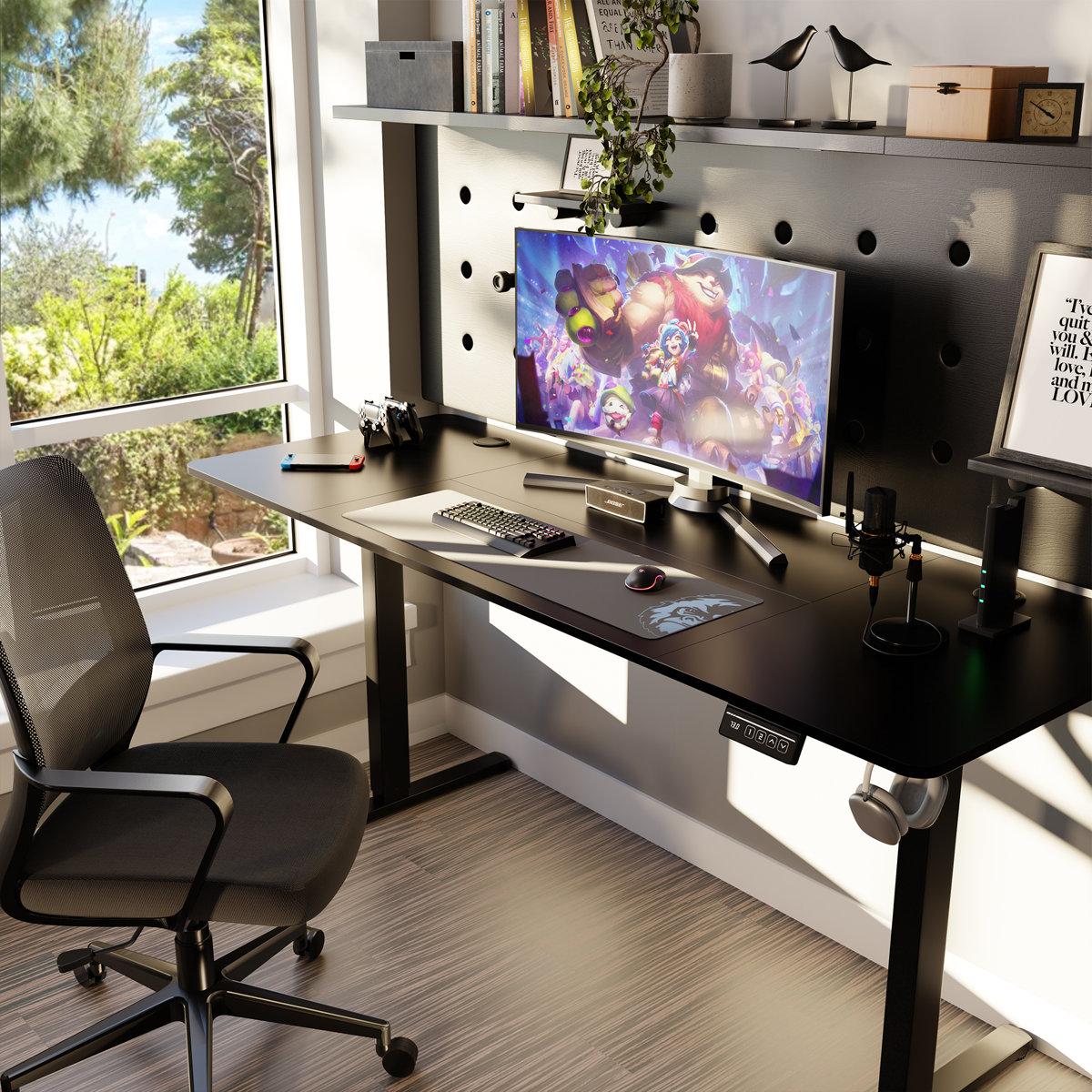 Twillery Co. Gilman height-adjustable standing desk 28.7" H x 63" W x 24" D, Black/Black