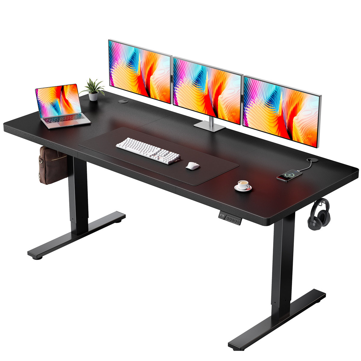 Inbox Zero electric standing desk with memory controller 45.67" H x 60" W x 28" D, Black