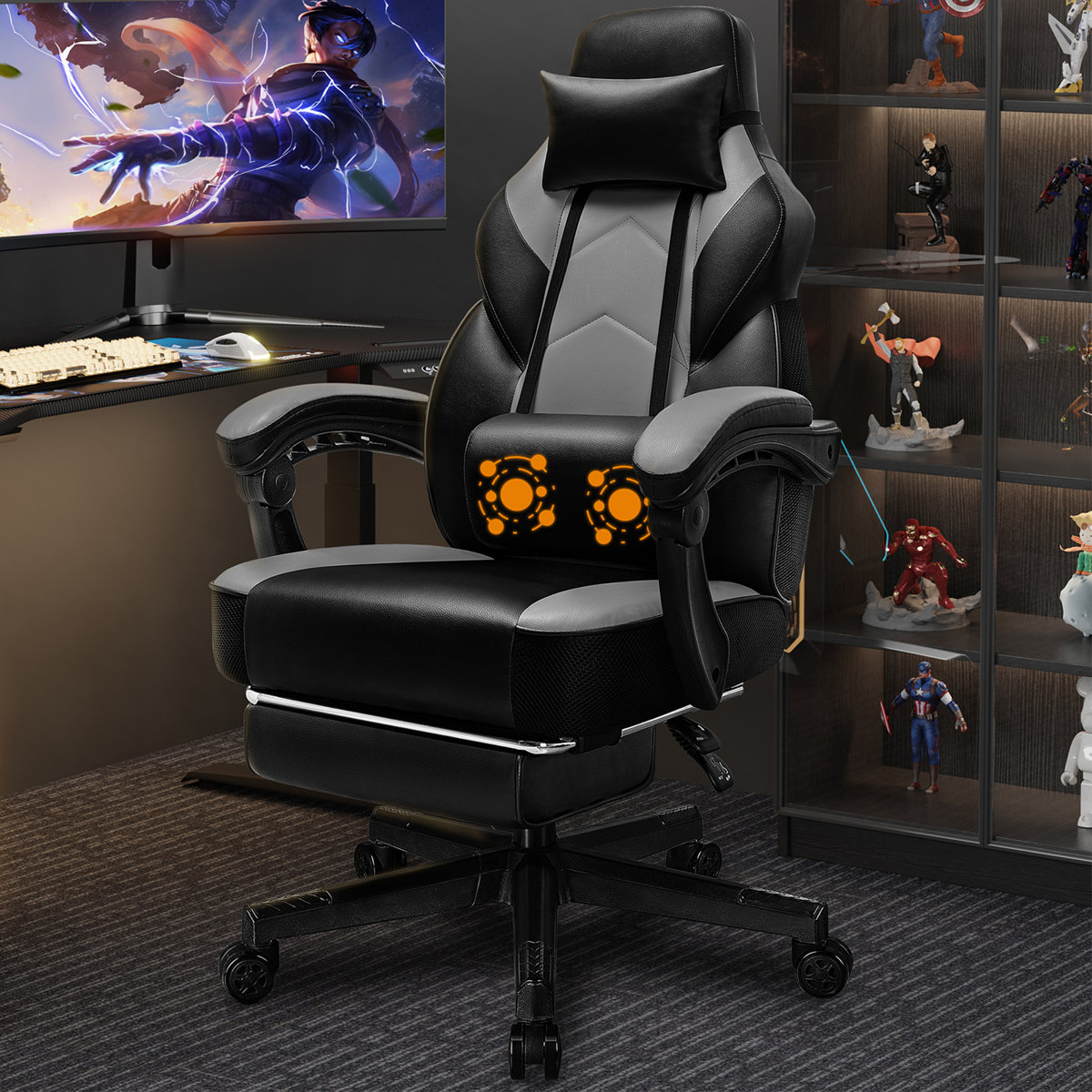 Winston Porter adjustable reclining gaming chair Gray