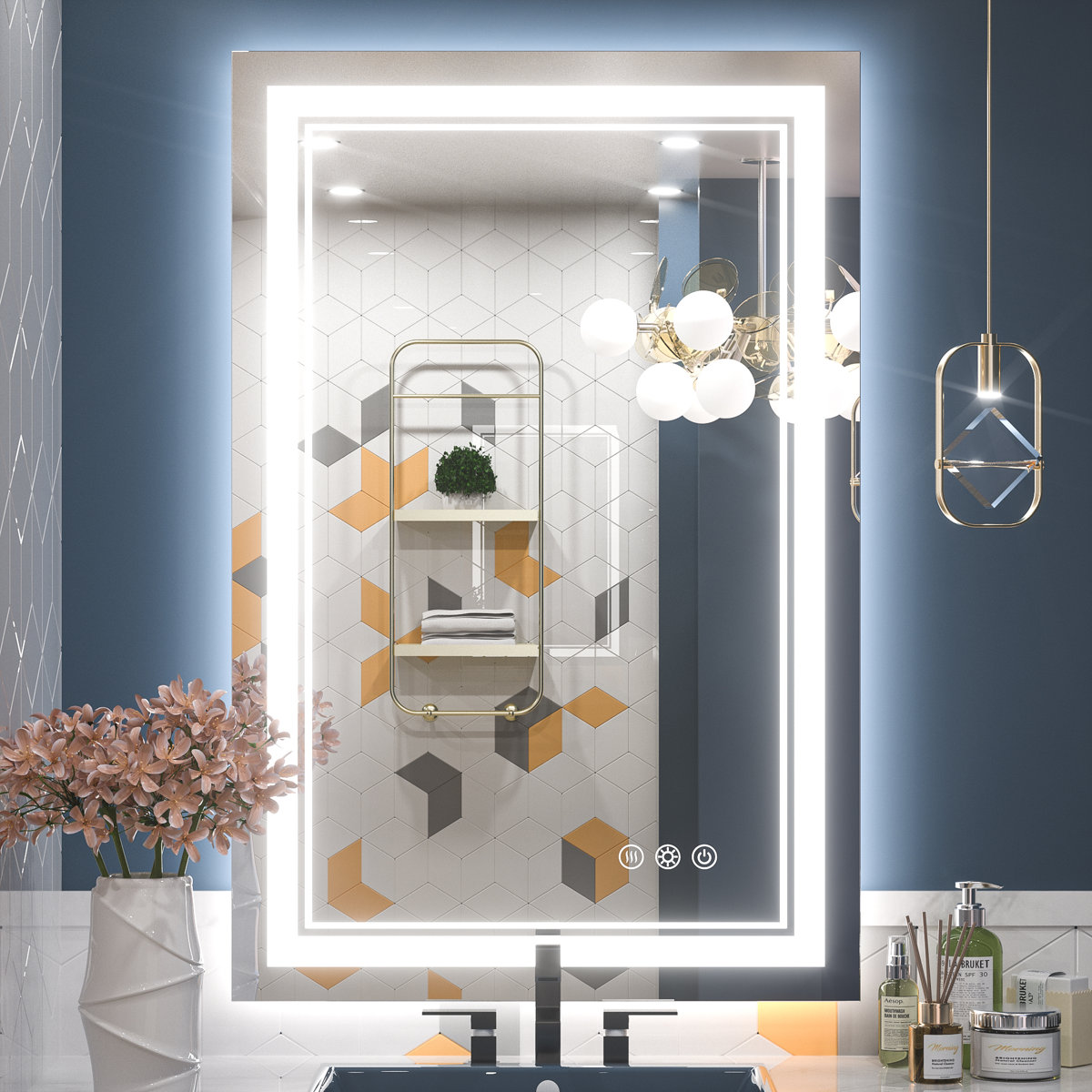 Ivy Bronx Chrisna front and backlit LED bathroom vanity mirror 24" x 36", Rectangle