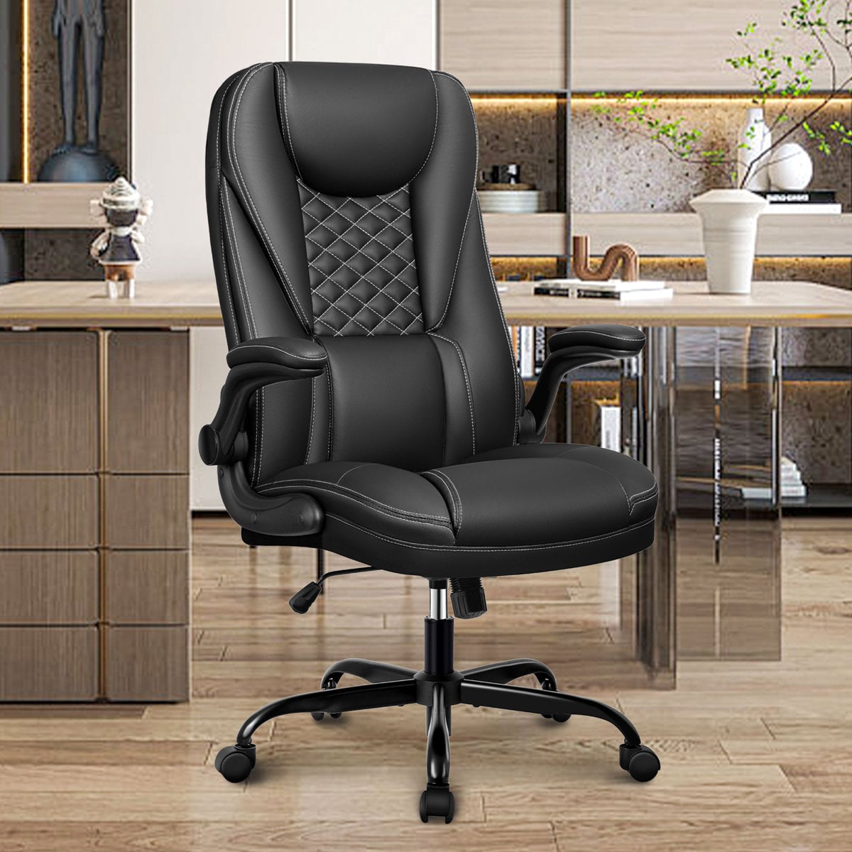 Inbox Zero Loriece executive chair with flip-up arms Black