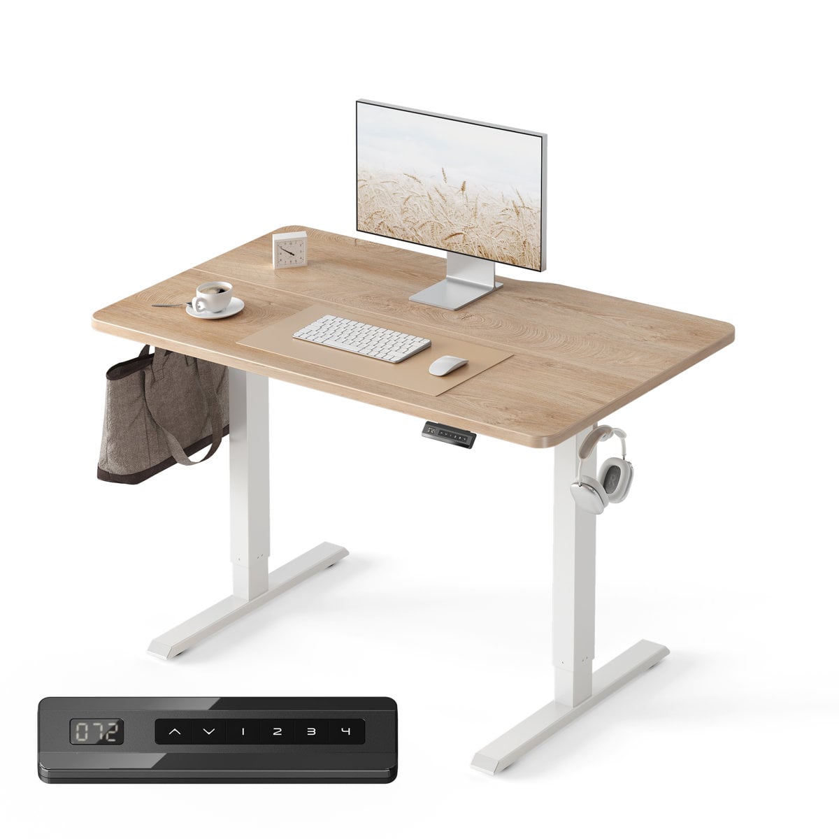 Inbox Zero electric sit-stand desk 40" W x 24" D, Ivory/White