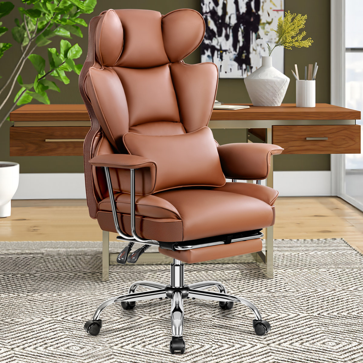 Red Barrel Studio faux leather executive computer chair Brown