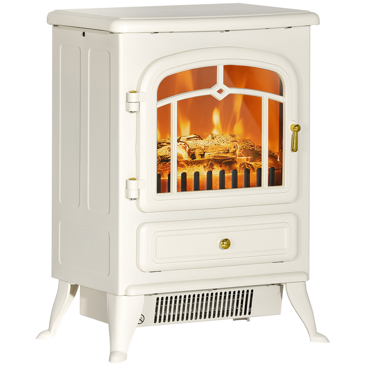 Winston Porter electric fireplace heater with LED flames Beige