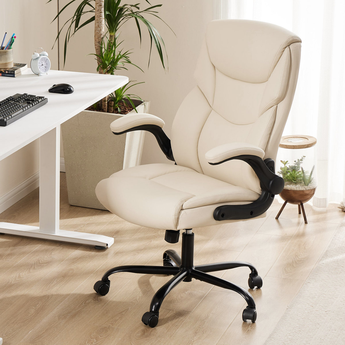 Inbox Zero Arless executive chair White Faux Leather