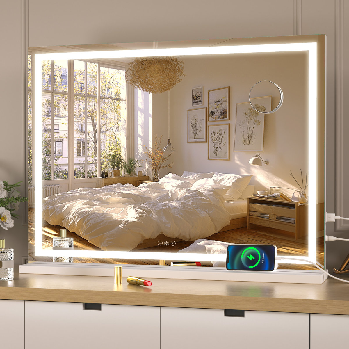 Orren Ellis Brodowsky dimmable LED bathroom vanity mirror 32" x 22", White