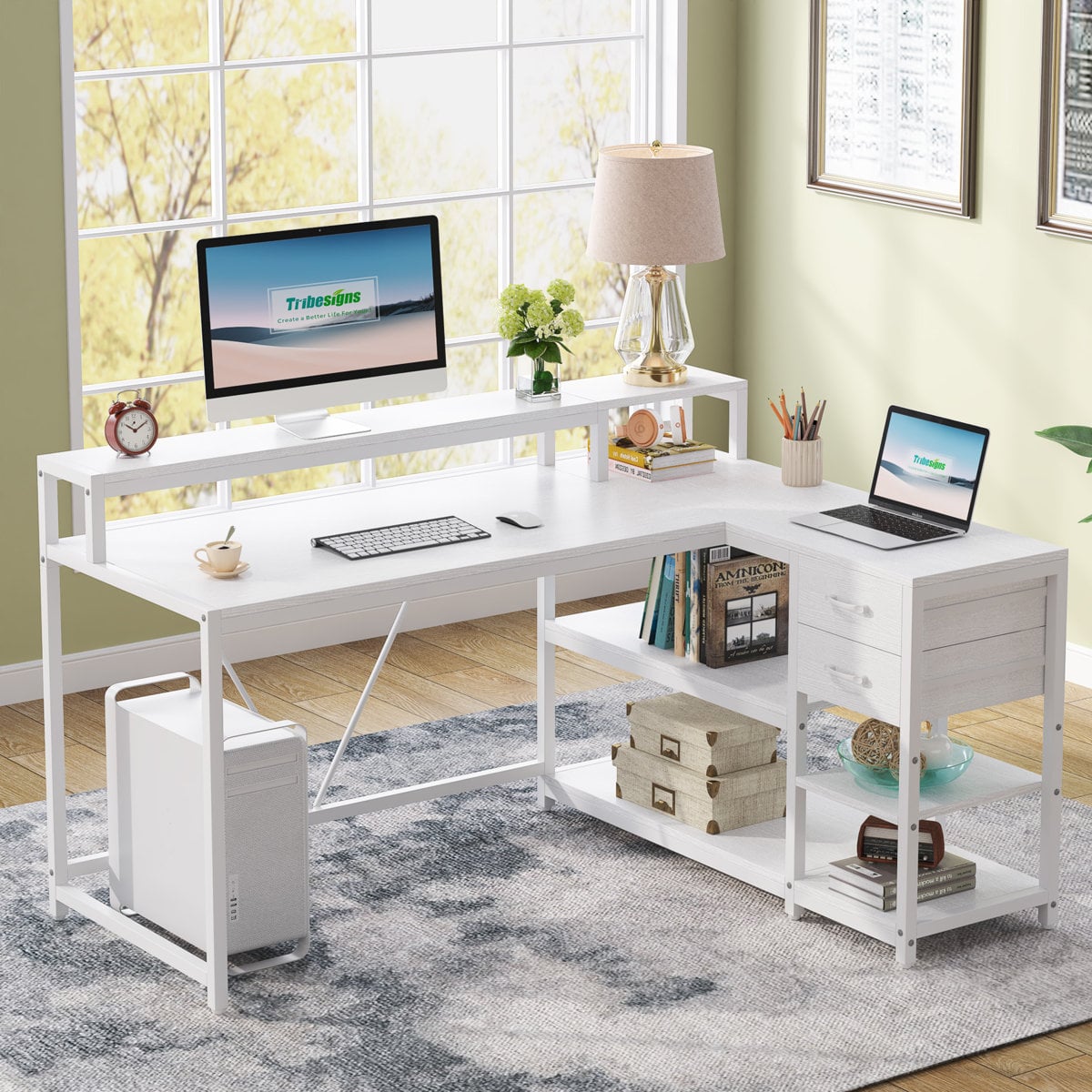 17 Stories reversible L-shaped computer desk White