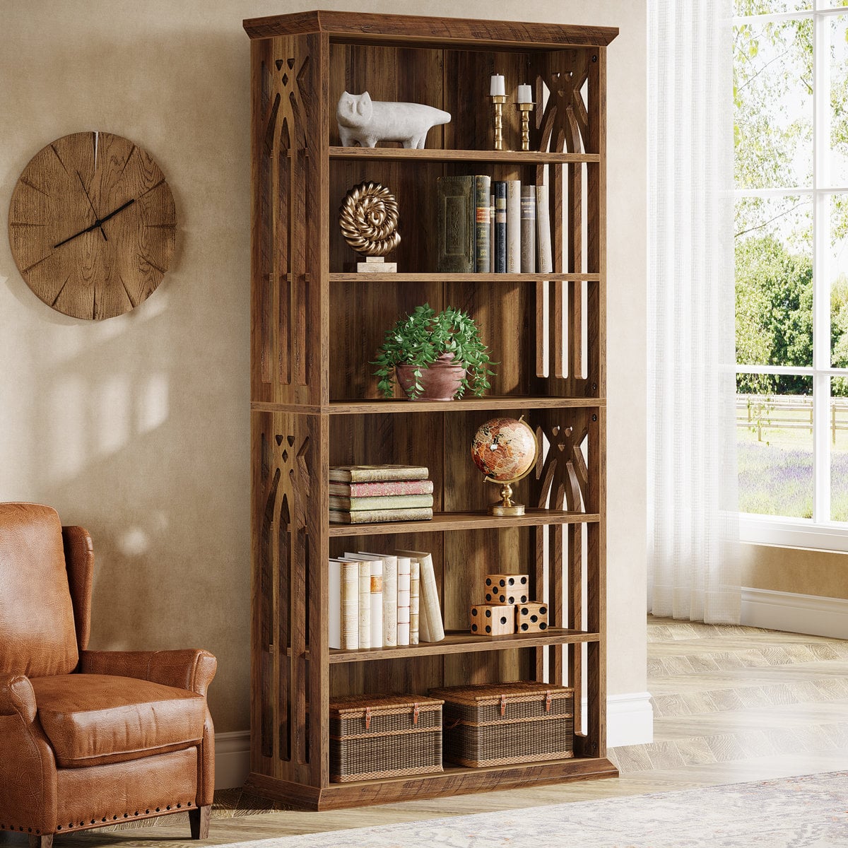 Millwood Pines Frens 74.8-inch 6-tier bookcase Brown