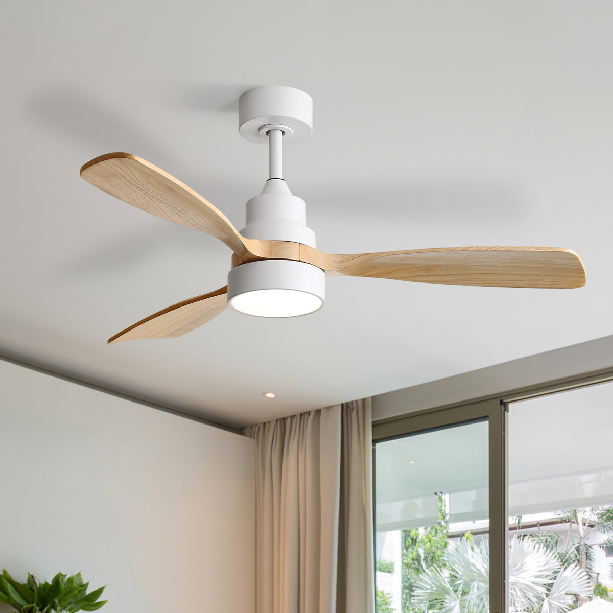 George Oliver Nicola 48-inch dimmable ceiling fan with remote White with Burlywood Blades
