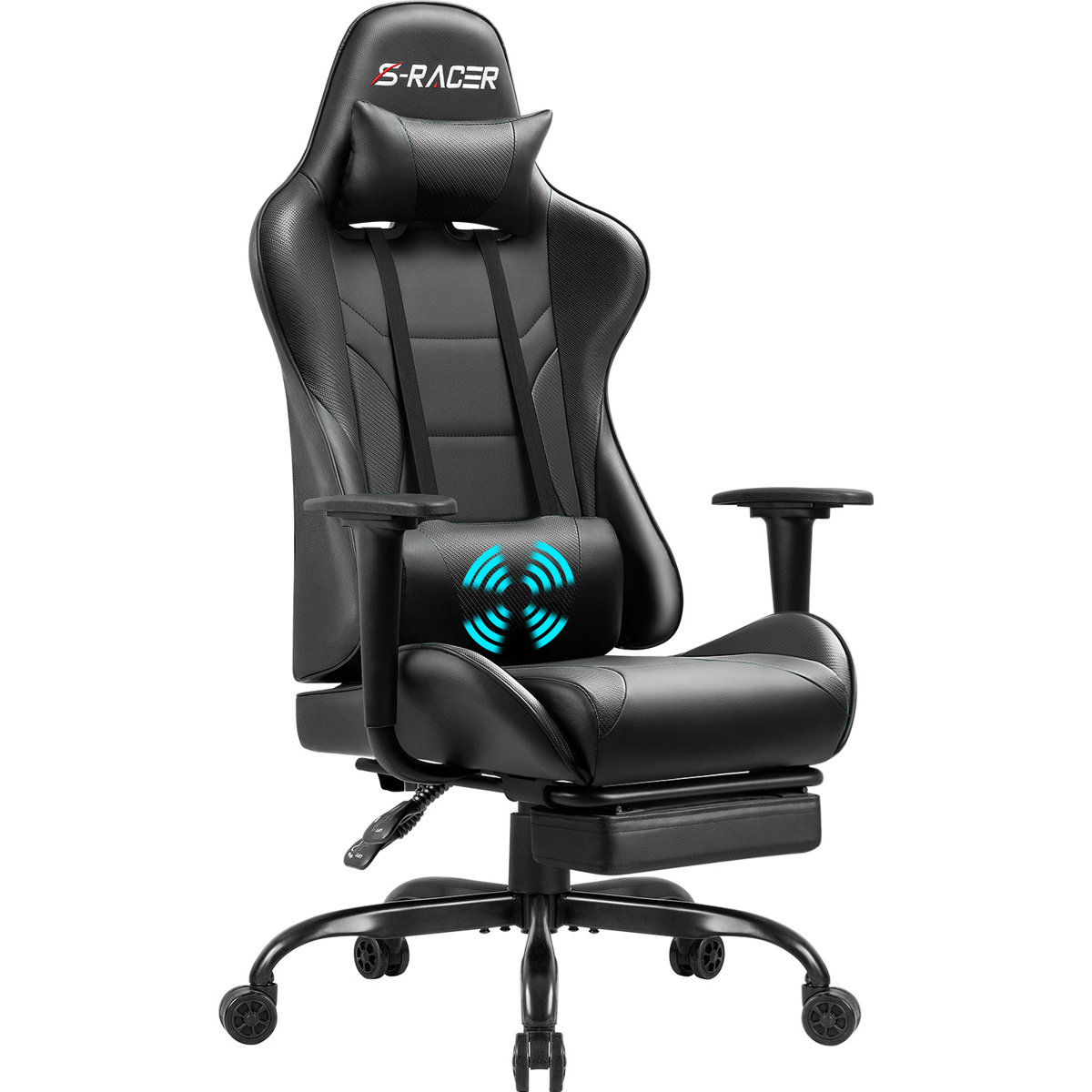 Homall high-back reclining gaming chair with footrest Black