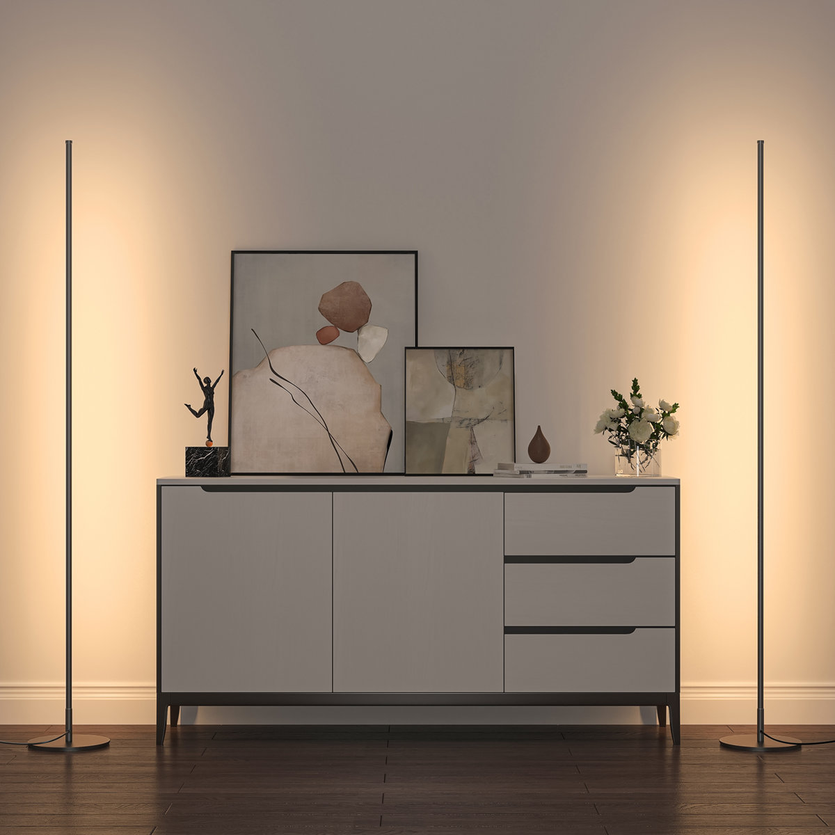 Wade Logan Hedden dimmable LED corner floor lamp set with remote Black
