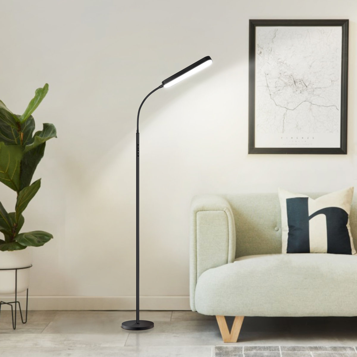 Ivy Bronx Dwayne dimmable LED reading floor lamp with remote and touch control Black