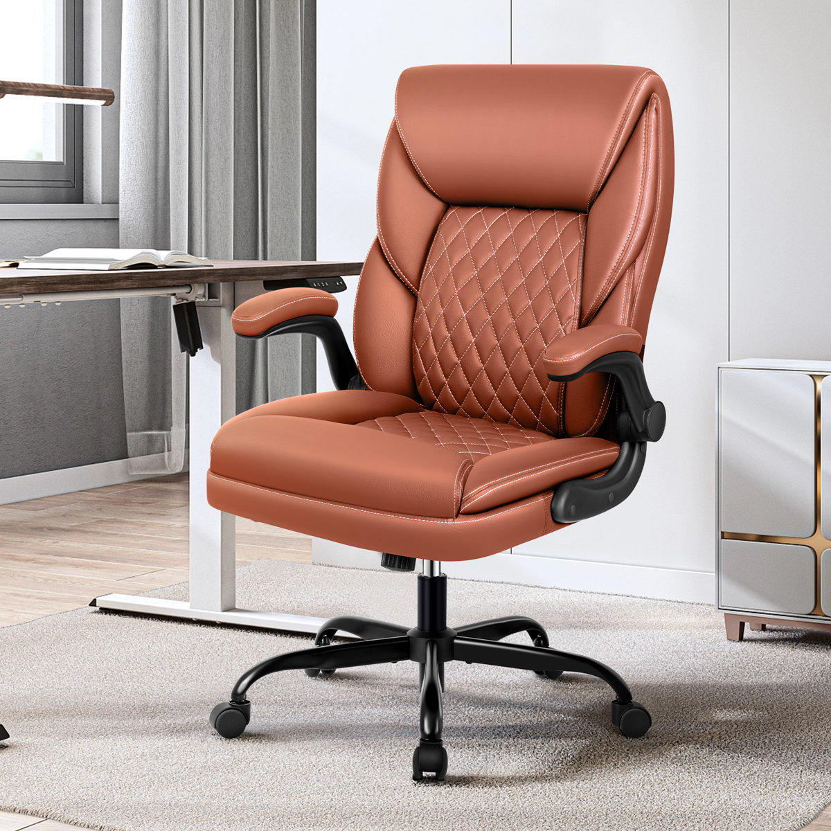 Red Barrel Studio ergonomic faux leather office chair Brown