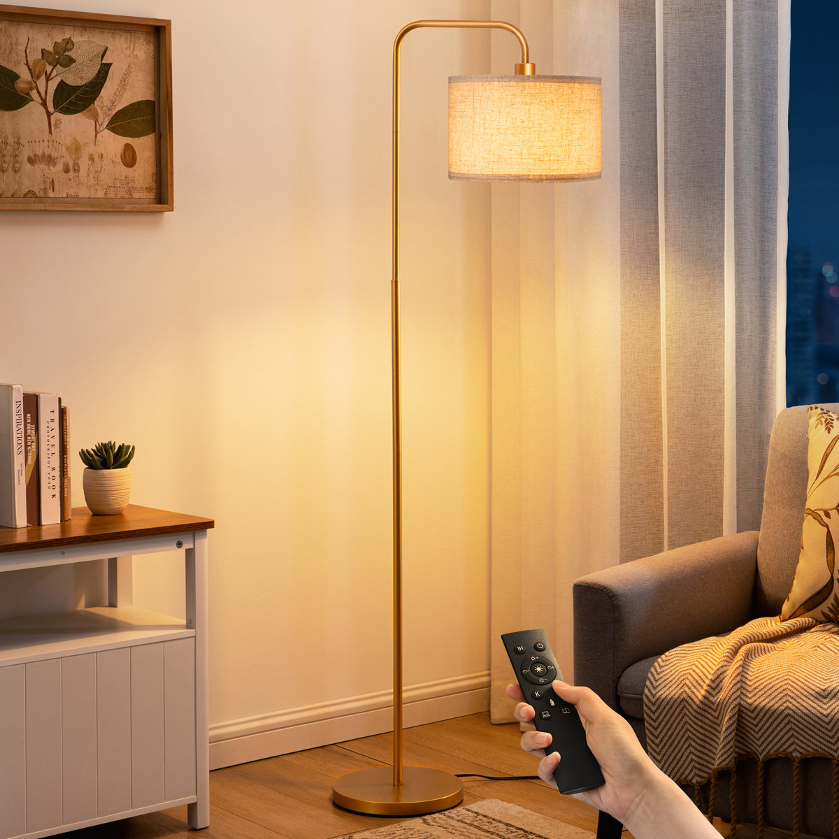 Willa Arlo Interiors Ellingsworth arched floor lamp with remote control Gold