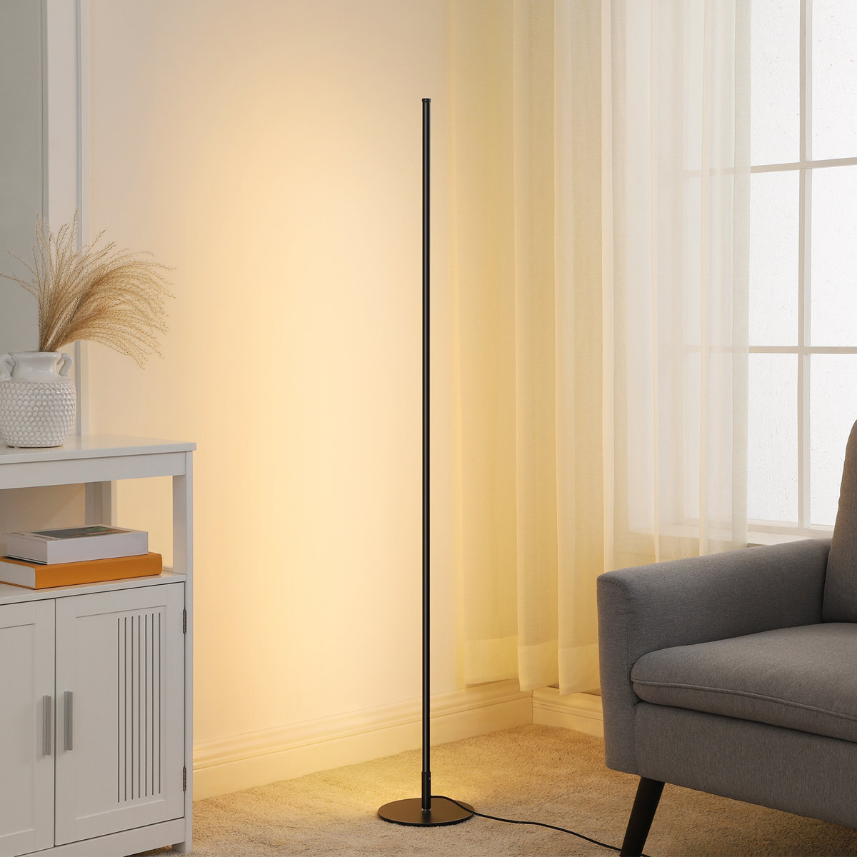 Wrought Studio Allana dimmable LED corner floor lamp Black, Adjustable, Yes