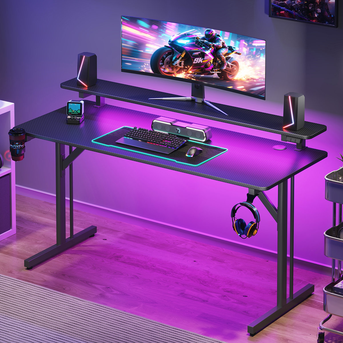 Inbox Zero gaming desk with monitor shelf 34.69" H x 47.24" W x 19.69" D