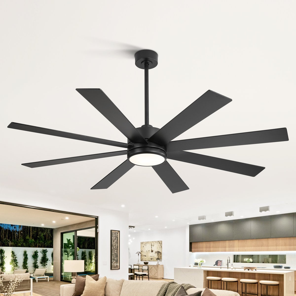 Ivy Bronx Veliz LED ceiling fan with remote Black, 65", Black