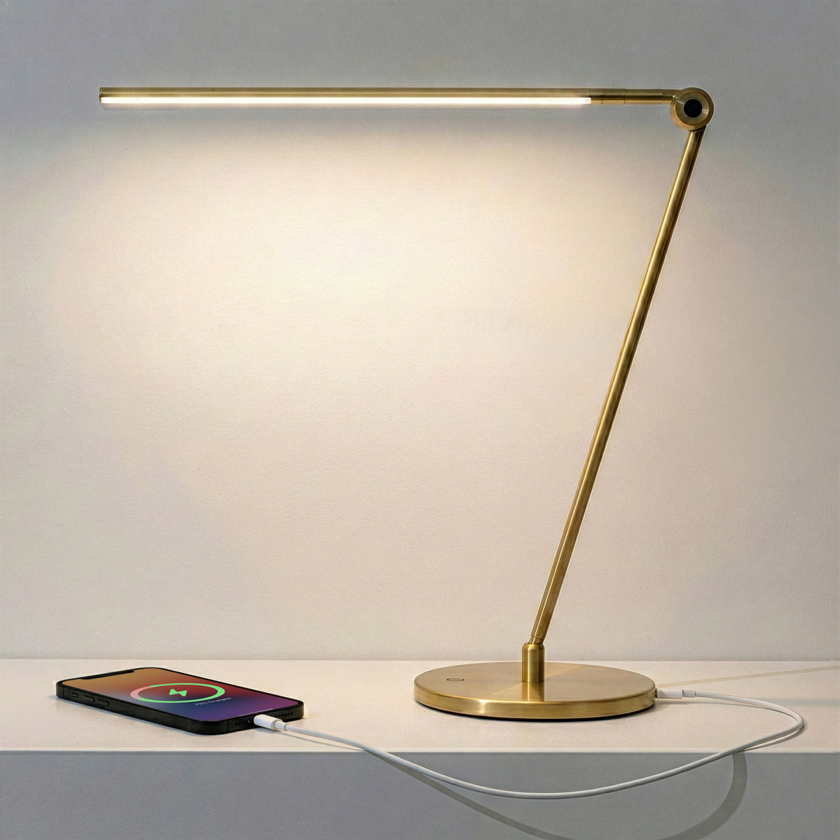 Brightech Libra LED desk lamp with USB-C port Brass
