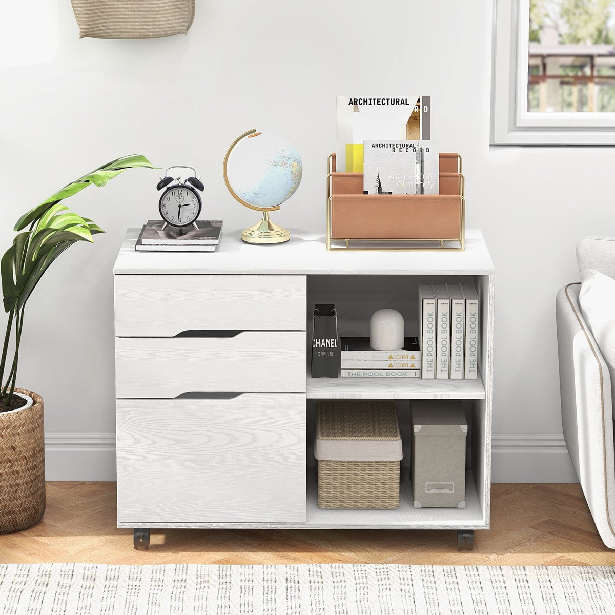 Hokku Designs Corwynn three-drawer mobile lateral file cabinet White