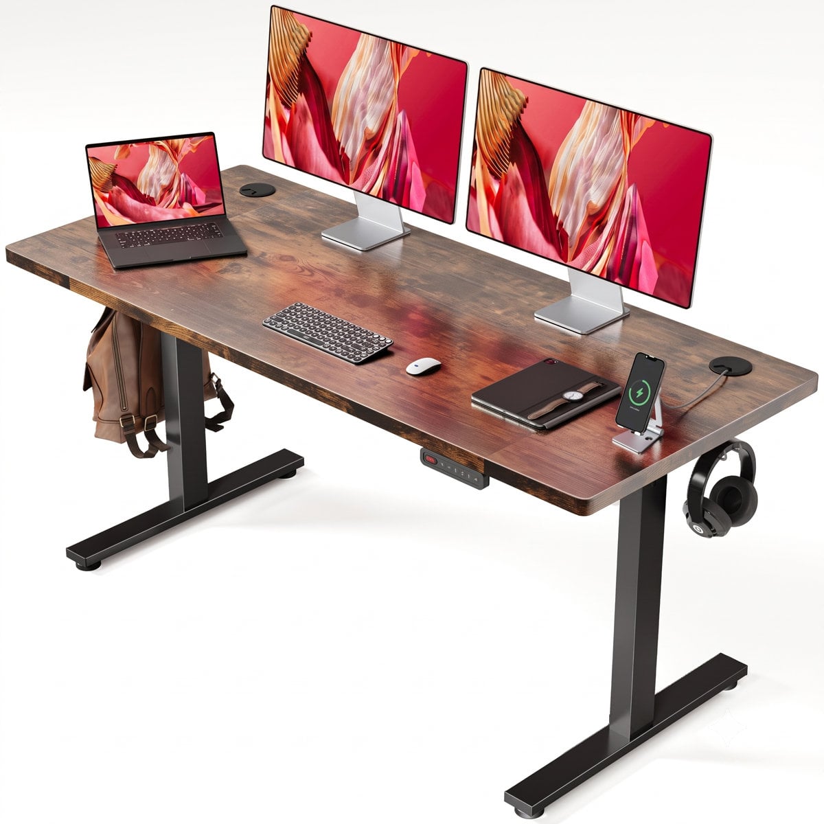 Wrought Studio electric standing desk with memory controller 46" H x 48" W x 24" D, Brown/Red