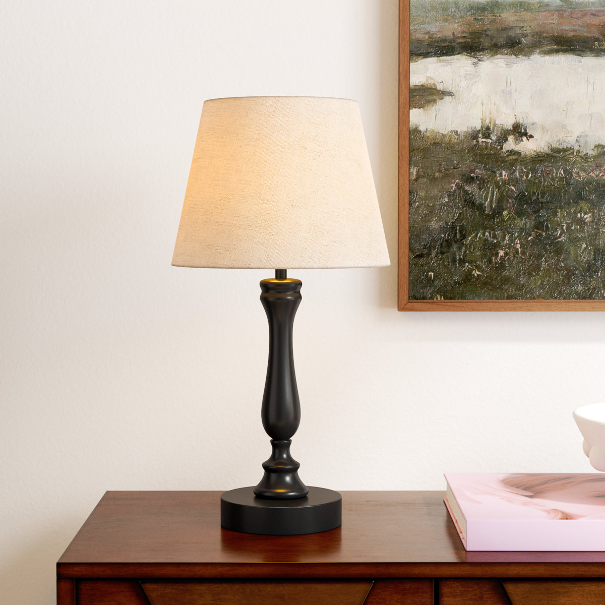 Three Posts Mattson 19-inch table lamp with USB and touch control Beige