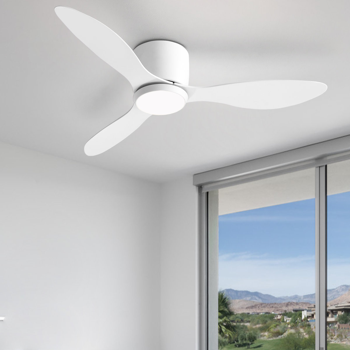 Wrought Studio Jamarreon flush mount dimmable ceiling fan with LED lights and remote 42''