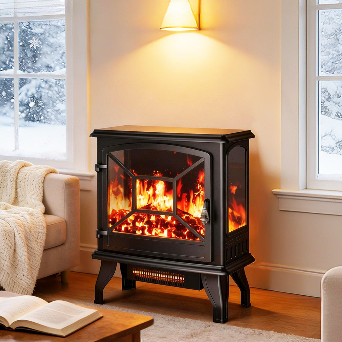 Canora Grey Cythina freestanding electric fireplace with remote and smart app 25'' H x 20'' W x 10" D