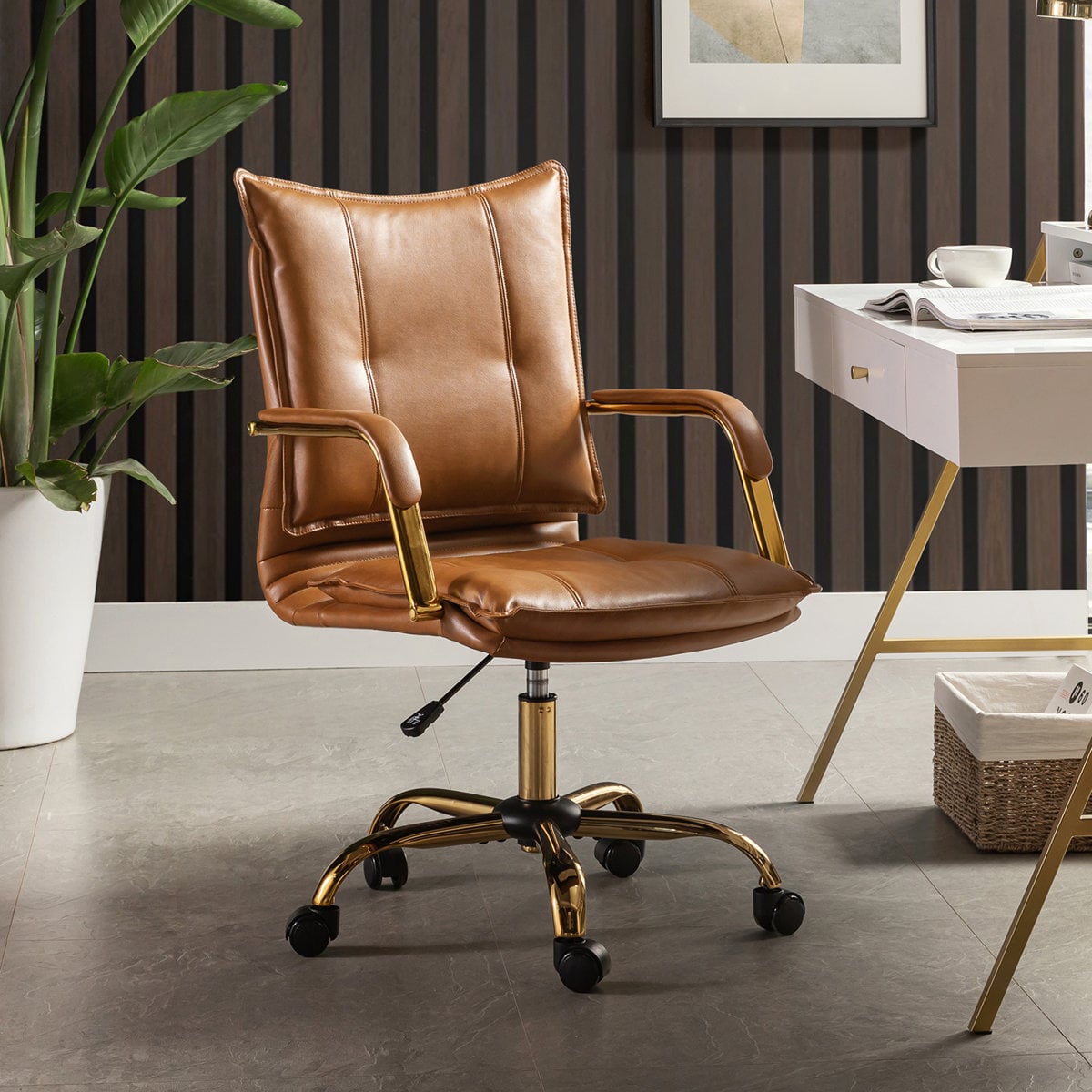 Ophelia & Co. Lundgren faux leather task chair Camel Faux Leather